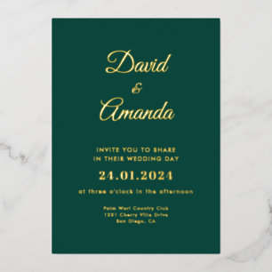 En Aluminium Élégant Emerald et or Mariage Foil Invitation