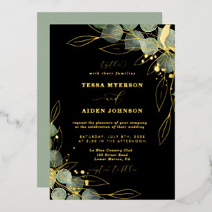 En Aluminium Elégant Eucalyptus Mariage Gold Foil Invitation