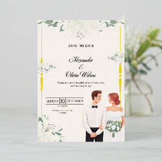 En Aluminium Elegant Floral Wedding Invitation | Save the Date