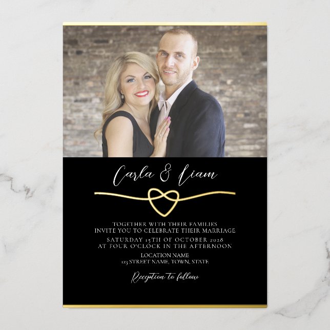 En Aluminium Elegant Gold Black Photo Mariage Foil Invitation (Recto)