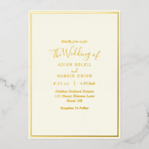 En Aluminium Elégant Ivoire Mariage Gold Foil Invitation