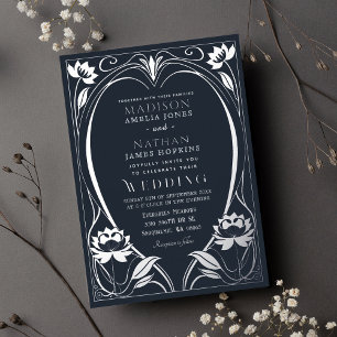 En Aluminium Elégant Lotus Art Nouveau Mariage Foil Invitation