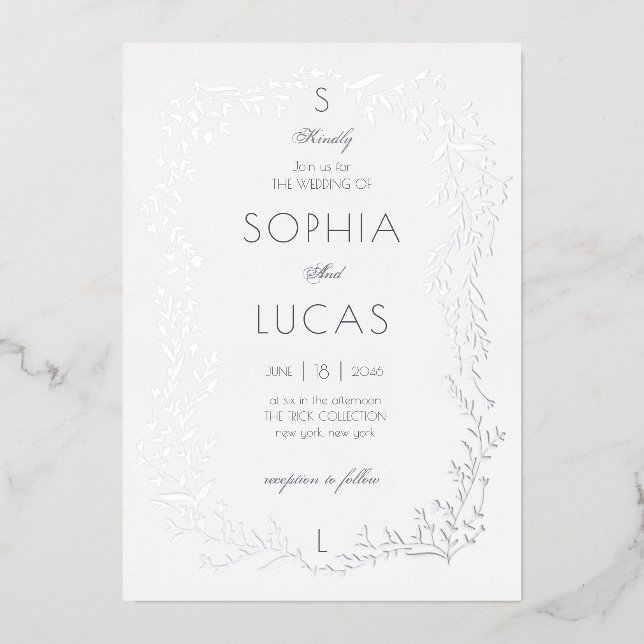 En Aluminium Élégant Mariage Feuille Foil Invitation (Recto)