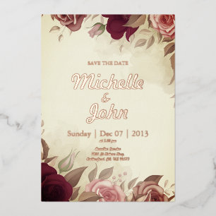 En Aluminium Elégant mariage Invitation rose fleur rouge