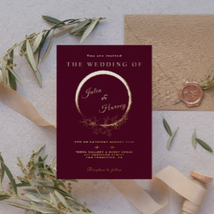 En Aluminium Elégant or Bourgogne Mariage Foil Invitation