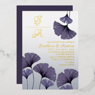 En Aluminium Elegant Purple Ginkgo Foliage Wedding  Invitation