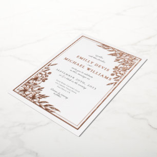 En Aluminium Elégant Rose noir Mariage or Foil Invitation