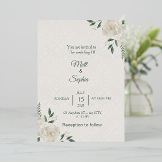 En Aluminium Elegant White Floral Wedding Invitation card