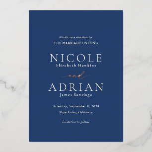 En Aluminium Élégante invitation de mariage bleu marine classiq