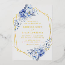 Élégante invitation de mariage florale bleu poussi