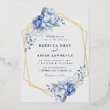 Élégante invitation de mariage florale bleu poussi