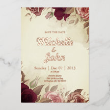 Faire invitation de mariage fleur rose rouge