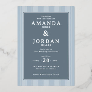 En Aluminium Faire invitation de mariage rayée bleue