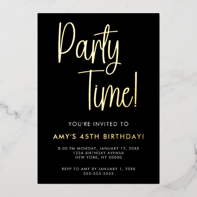 En Aluminium Fête Anniversaire Gold Foil Invitation (Recto)