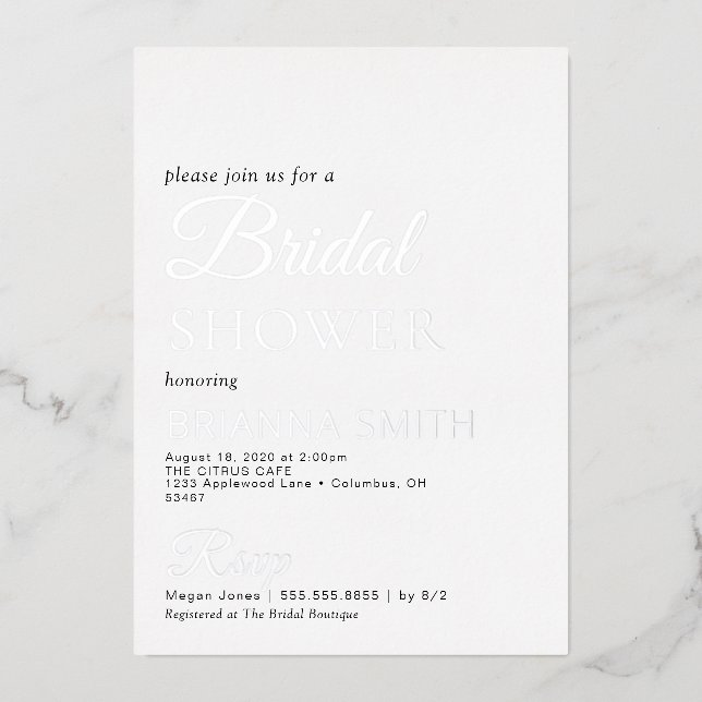 En Aluminium Fête des mariées Real Argent Foil Invitation (Recto)