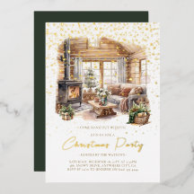 Fête maison de Noël confortable Foil Invitation