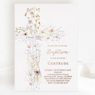 En Aluminium fleurs sauvages aquarelle cross Baptême Invitation