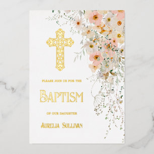 En Aluminium Fleurs sauvages et verdure Baptême Foil Invitation