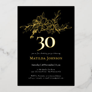 En Aluminium Floral 30e anniversaire Gold Foil Invitation