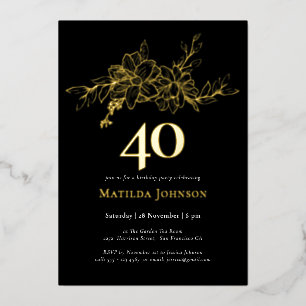 En Aluminium Floral 40e anniversaire Gold Foil Invitation