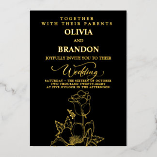 En Aluminium Gold Floral Elegant Wedding Invitation