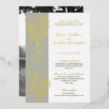 Gold Flowers Sage Photo Mariage Foil Invitation