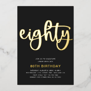 En Aluminium Gold Foil 80th Birthday Invitation   80