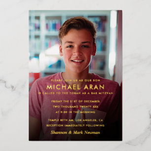 En Aluminium Gold Foil Simple Bar Mitzvah Photo Foil Invitation