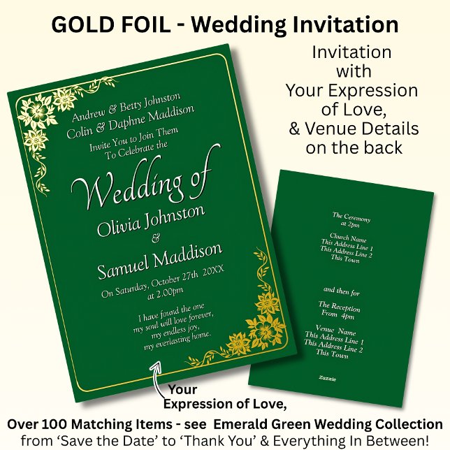 En Aluminium Gold Foil Wedding Invitation Emerald Green White  (Créateur téléchargé)