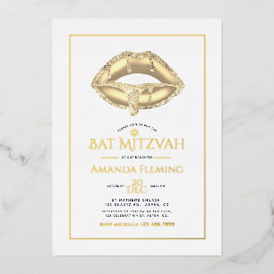 En Aluminium Gold Lips Bat mitzvah Photo Foil Invitation
