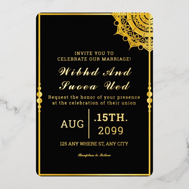 En Aluminium Gold Luxury Invitation Card Gold Foil Vector (Recto)