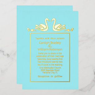 En Aluminium Gold Swans Aqua Mariage Foil Invitation