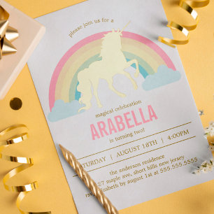 En Aluminium Gold Unicorn Girls Birthday Party Invitation