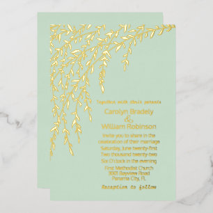 En Aluminium Gold Willows Mint Green Mariage Foil Invitation