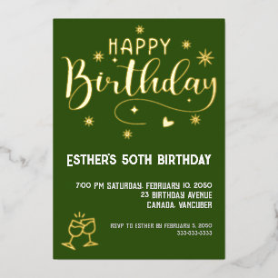 En Aluminium Golden Script Anniversaire Foil Invitation