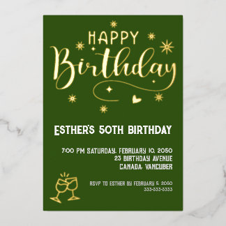 En Aluminium Golden Script Anniversaire Foil Invitation