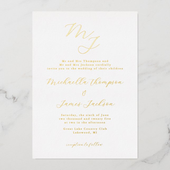 En Aluminium Initiales élégantes Mariage raffiné Invitation à l (Recto)