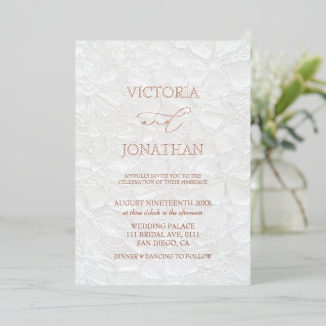En Aluminium Invitation à huile de Mariage Floral blanc (Debout devant)