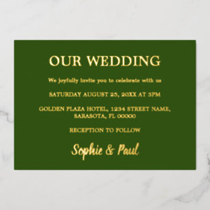 En Aluminium Invitation à huile Mariage verte de forêt classiqu