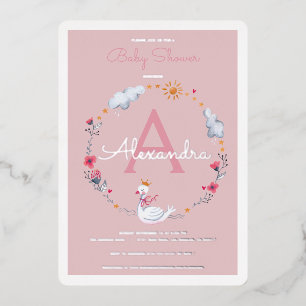 En Aluminium Invitation à la baby shower Bébé Fille Cygne Rose