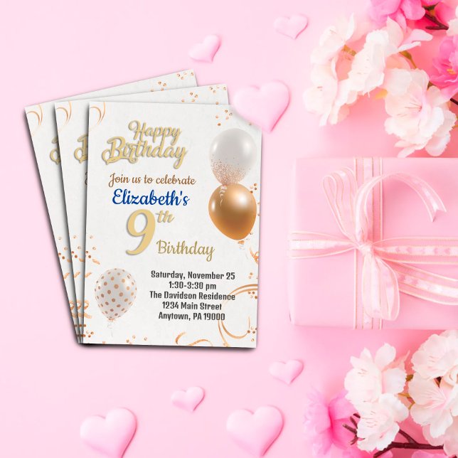 En Aluminium Invitation à l'anniversaire de neuf ans (Créateur téléchargé)