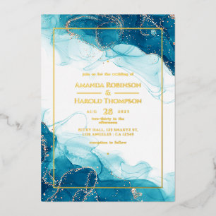 En Aluminium Invitation à l'huile de Mariage Turquoise et Gold