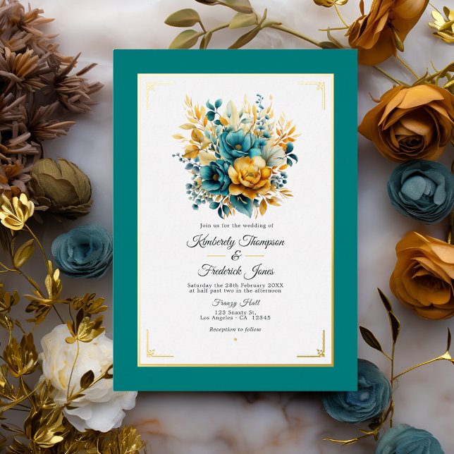En Aluminium Invitation à l'huile de Mariage turquoise et or (Teal and Gold)