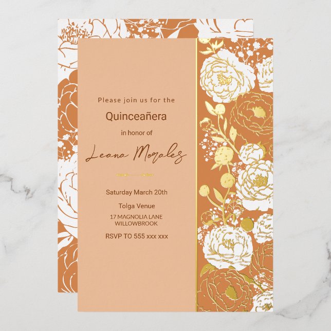 En Aluminium Invitation à l'huile légère Apricot Quinceañera (Recto/Verso)
