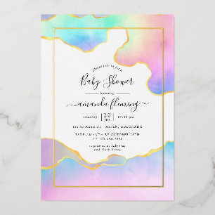 En Aluminium Invitation Baby Shower Pierre Agate Arc-en-ciel