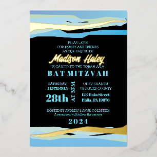 En Aluminium Invitation Bar Mitzvah avec feuille d'or