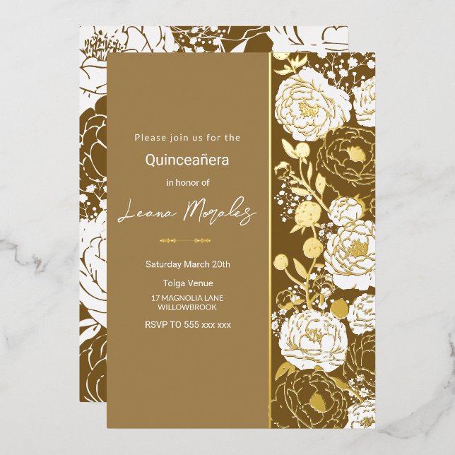 En Aluminium Invitation Brown Quinceañera Foil (Recto/Verso)