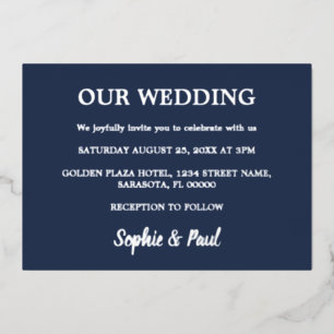 En Aluminium Invitation classique Mariage bleu marine