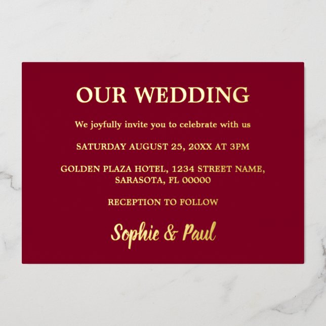 En Aluminium Invitation classique Mariage Gold Foil (Recto)