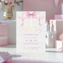 Invitation d'anniversaire avec un nœud rose pastel